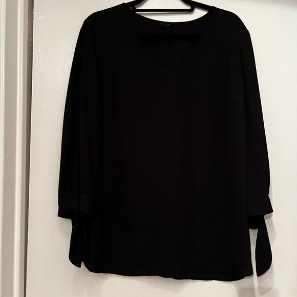 Talbots Black Loose Fitting Blouse - Tie Sleeves - XL. (Like New) - Picture 10 of 16